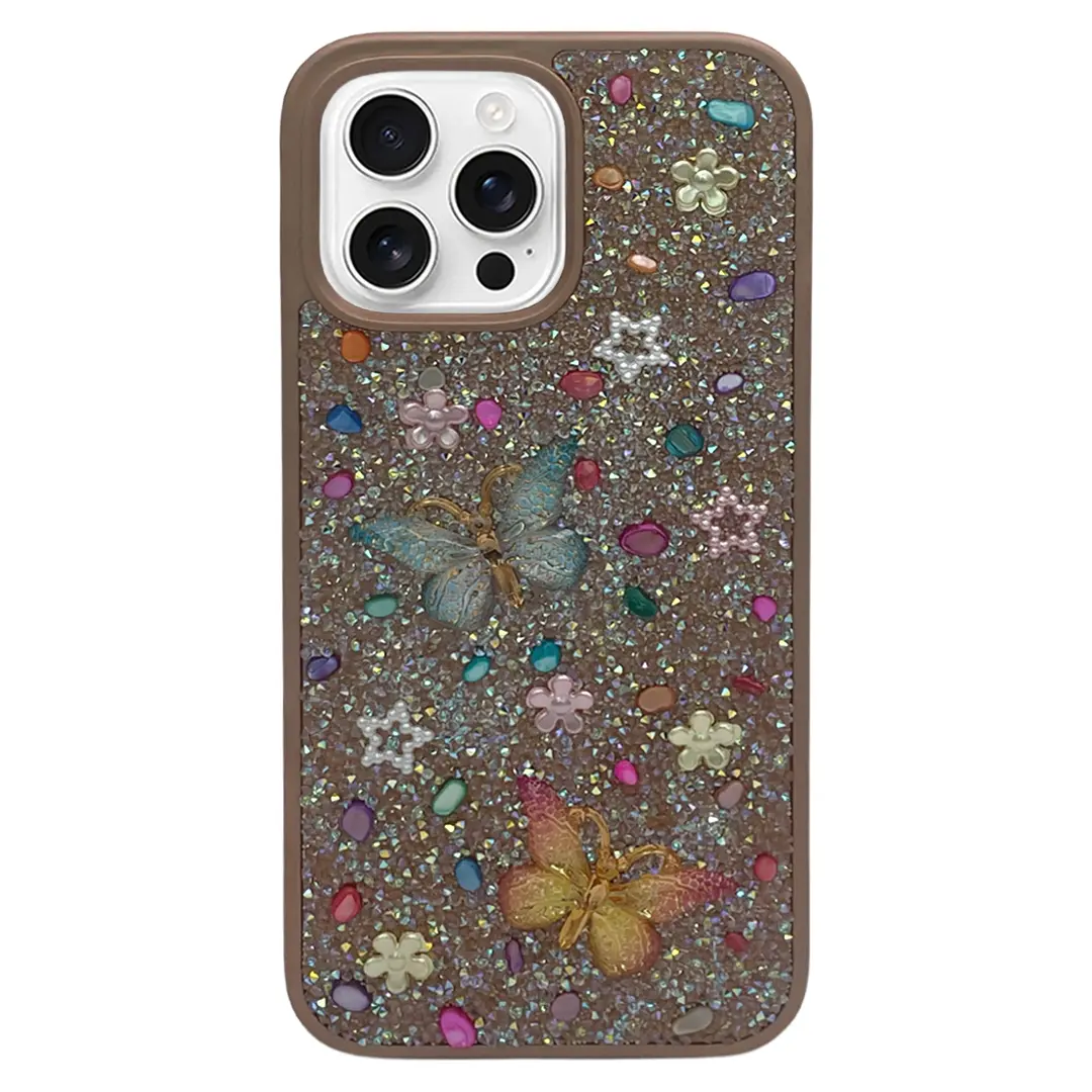 iPhone 16 Pro Butterfly and Diamond Bling Case Gold